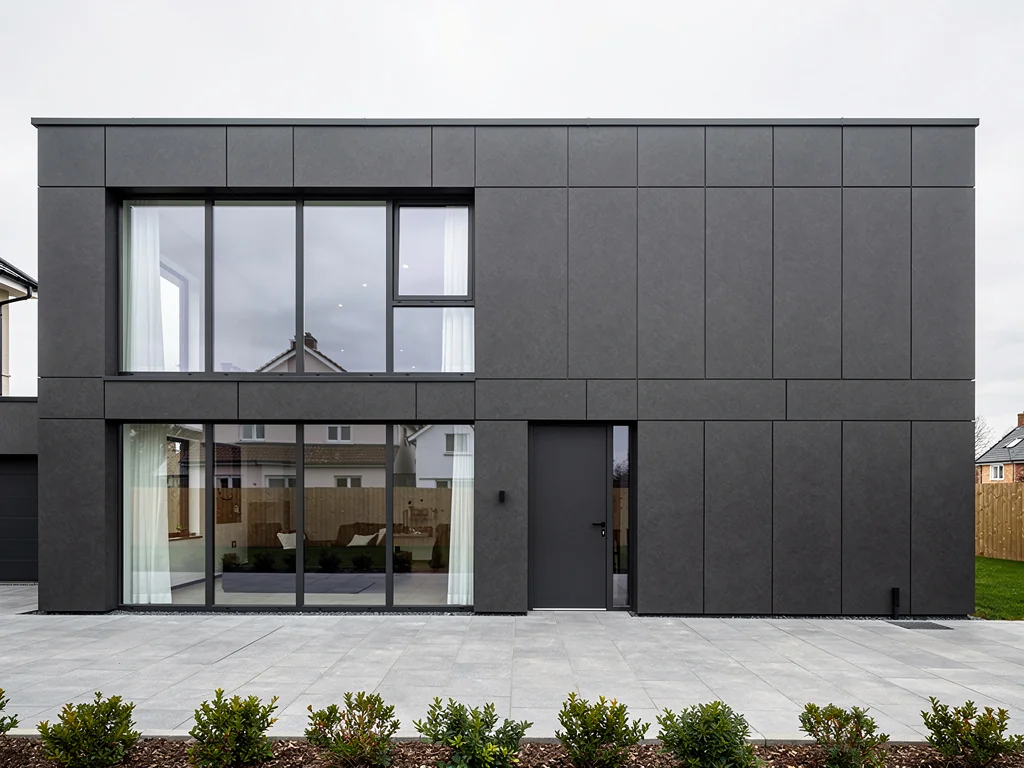 Façade contemporaine en bardage composite gris anthracite
